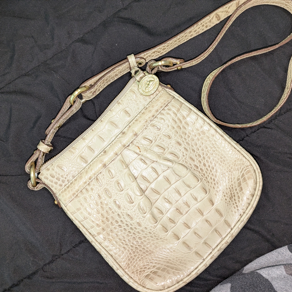 Brahmin Croc Embossed Cream Colored Crossbody Bag